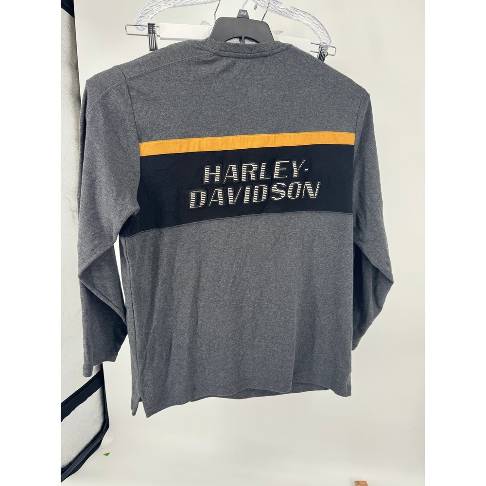 Harley Davidson Henley Shirt Mens XL Gray Black Orange Long Sleeve Graphic Biker